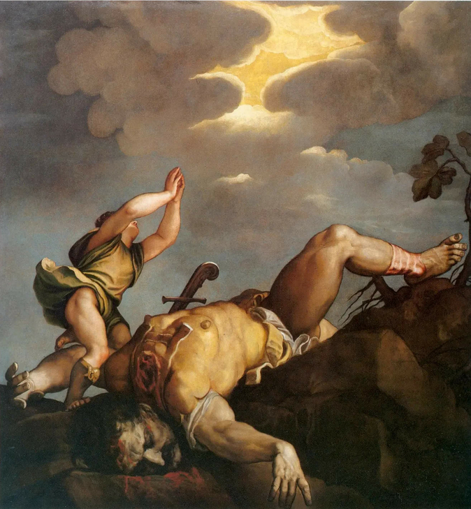 David and Goliath killing Head painting by Titian Vecelli